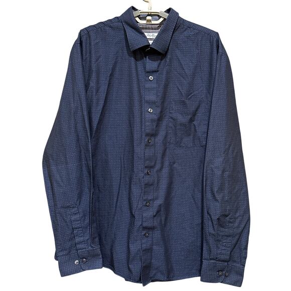 Van Heusen Shirt Mens XL Dark Blue Button Up Long Sleeves Slim Fit Cotton Blend - Picture 1 of 8